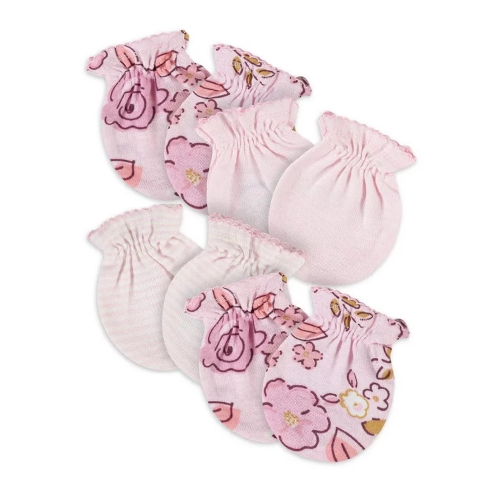 NWT Gerber Baby Girl Pink Floral Newborn Mittens Pack Of 4